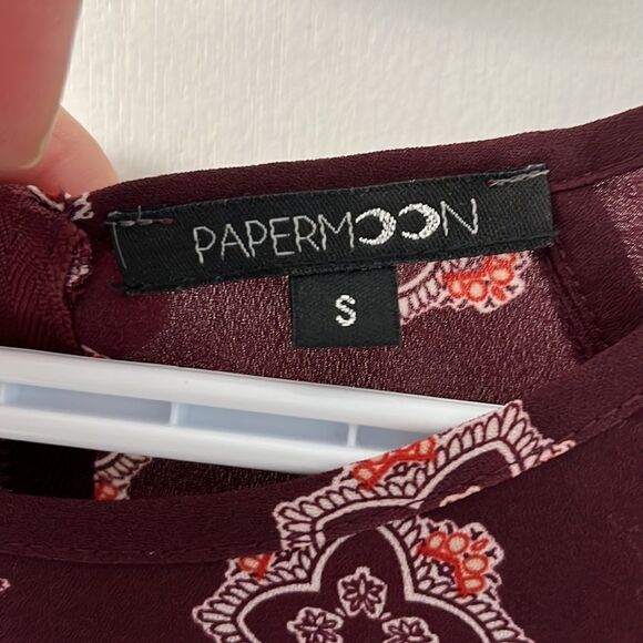 Papermoon Larie Crew Neck Blouse - Maroon - Size Small - Picture 7 of 11